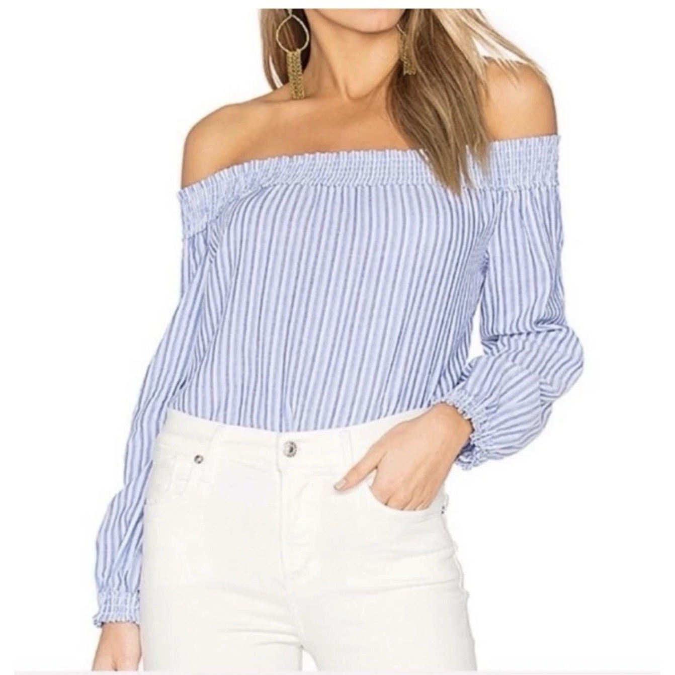 Rag & Bone Drew Top Womens Small Striped Off The Shoulder Preppy Nautical Cotton